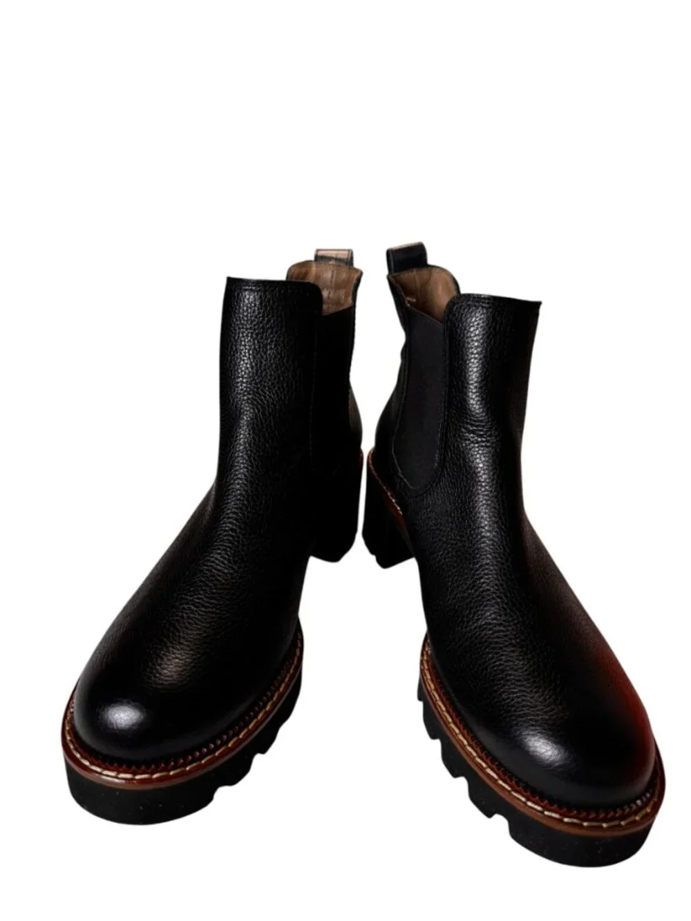NWT Paul Green Leather Platform Chelsea Lug Sole Chunky Heel Boot Black 8
